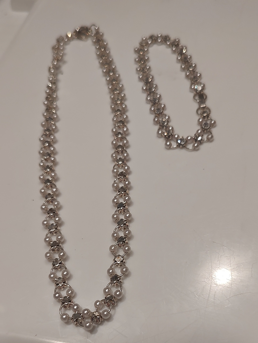 silver-tone choker necklace & Bracelet Set With Faux Pearls & Rhinestone